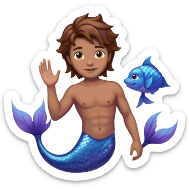 merman with brown hair brown eyes and medium to dark skin tone with a blueish purple tail sticker