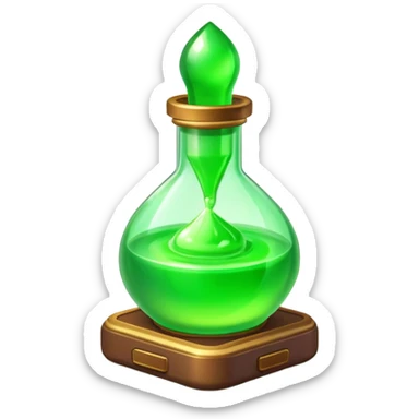 Clash of Clans aesthetic: Cinematic Playful Pixel 3D green health Potion Emoji, rendered in a 3D vector-style similar to standard emojis with minimal shading and bold, simplified shapes. A compact, distinct form with signature details, softly glowing with a pixelated adventure charm. Simplified yet unmistakably iconic, highly detailed and consistent, glowing with a soft radiance and high shine. Stylized with a touch of classic pixel-art charm and a soft glowing outline, capturing the essence of a beloved gaming relic with a friendly, playful manner! sticker