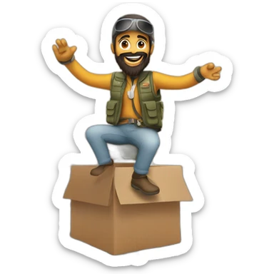 arab with a beard in a squared cardboard vest dancing on top of a plane sticker