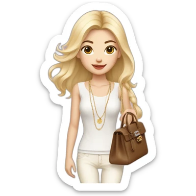 Blonde Asian girl with Birkin bag and Chanel necklace sticker