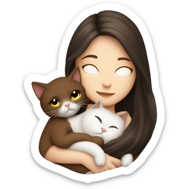 White Girl with Long Brown hair snuggeling black cat  sticker