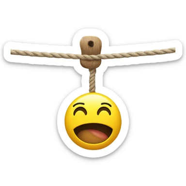 Yellow surprised emoji hanging from a rope  sticker