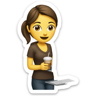 Girl with laptop and cold coffee  sticker