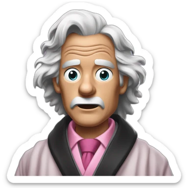 Doc Brown looking shocked and his mouth wide open. No eye-ware. Wearing a dark-silver bathrobe with black trim. Underneath the robe, there is a pink collard-shirt with a white necktie. sticker