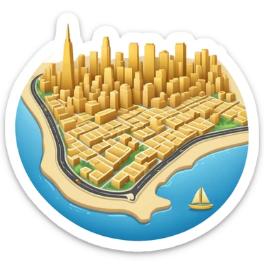 Make an outline of the city of san fransico on a map . I need this to be yellow/gold colour and I need it to be 2D sticker