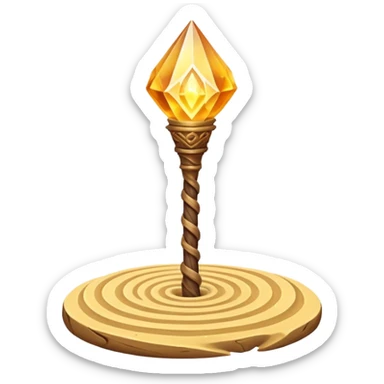 desert sand mage staff object icon, ancient wooden staff, swirling sand crystal on top, glowing golden aura, small floating sand particles, fantasy desert style, 3D cartoon, mobile game icon style, centered, clean background, soft shadow, no text, no watermark
 sticker