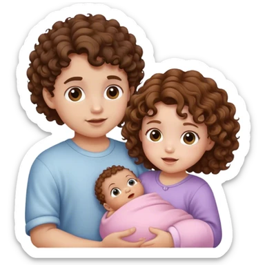 Wite baby boy with curly brown hair and wite baby girl with brown hair sticker