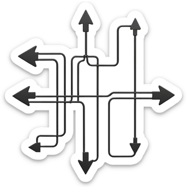 ultra-minimal electrical circuit schematic icon, simplest geometric shapes, straight lines, dots for connection nodes, single arrow, top-down schematic view, very clean, intuitive, symbolic, instantly recognizable wiring diagram sticker