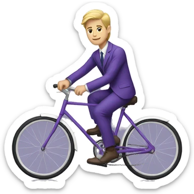 young white guy on a bicycle in a purple suit sticker