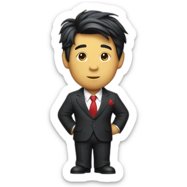 winnie the pooh wear black suit with a red tie and xijinping hair sticker