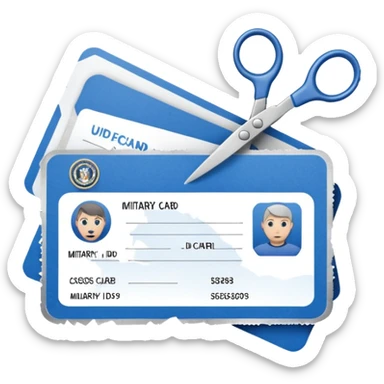 Scissors cutting military ID card in the middle front view sticker