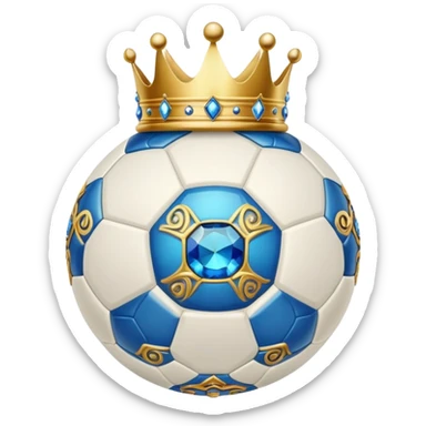 Crown with blue jewel on top of soccer ball sticker