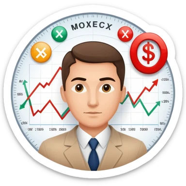 Professional MOEX trader with charts and Russian stock exchange symbols sticker