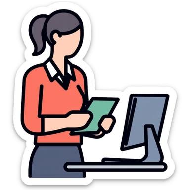 Female bank teller in uniform helping a customer sticker