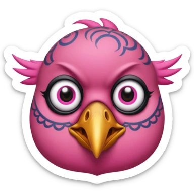 pink bird with piercings and excessive face tattoos two eyes sticker