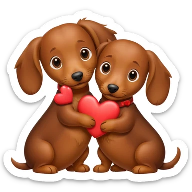 Dos perritos salchichas abrazados y con corazones alrededor  sticker