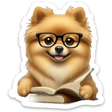 Clever Pomeranian  in glasses with books sticker