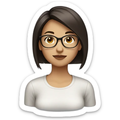 girl with dark brown short straight hair and glasses sticker