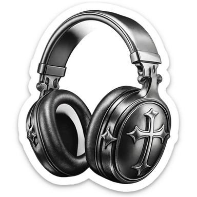 black gothic headphones with metallic gothic motifs and reflective surfaces in chrome style sticker