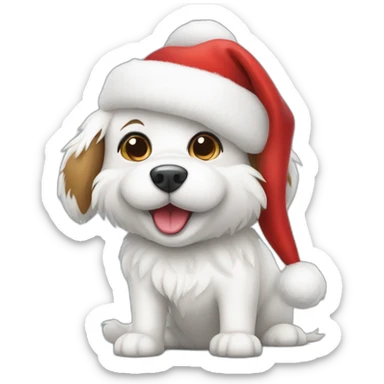 furry white happy dog with christmas hat sticker