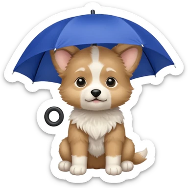 baby dog hold small dark blue umbrella sticker