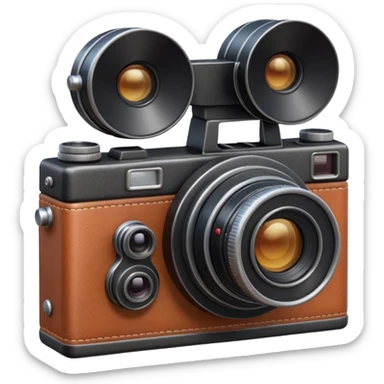 retro camera object icon, vintage photo camera, leather texture, big lens, cute 3D cartoon, mobile game icon style, clean background, no text, no watermark
  sticker