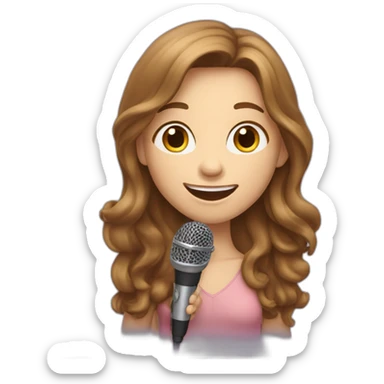 Caucasian girl with long Brown hair holding a michophone singing happy sticker