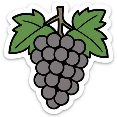 Make the grapes a little more gray, keep the cartoonish vibrant toon style, transparent background. sticker