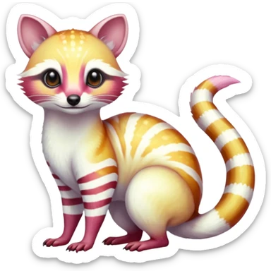 Iridescent white albino colorful fruity blingy crystalline Genet-Numbat-Marsupial-Ferret-Ocelot-Tanuki-Ocicat-hybrid-fusion, full body sticker