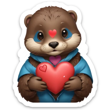 Otter holding a heart sticker