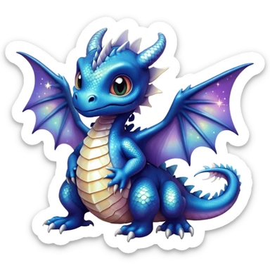 Airbrush painted image of a dragon hatchling under a deep galactic sky with pearlescent scales and wings spread against the stars sticker