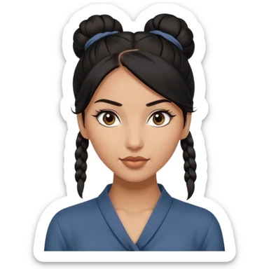 A woman in tan skin, black hair shoulder length tied in half bun, beautiful eyes and flirty gaze with masculine fashion sticker