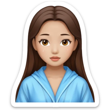 girl aesthetic emoji, asian beautiful make up long brown hair shower clothes sticker