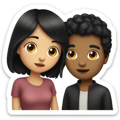 black haired girl kissing black haired boy sticker