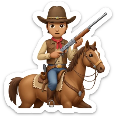A cowboy that is holding a gun and and having a horse inside sticker