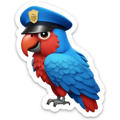 blue and red parrot with police hat sticker