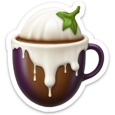 Eggplant emoji dripping milk into coffee emoji sticker