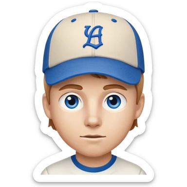 white frat boy with light brown hair blue eyes with baseball cap on sticker