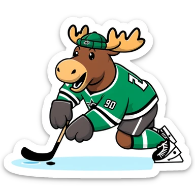 Dallas Stars Moose playing hockey with hats on the ice sticker