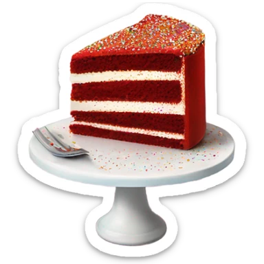 slice of red velvet cake, with sparkly sprinkles sticker