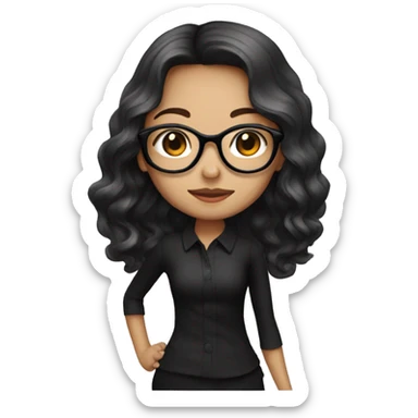 Singaporean girl long wavy hair with vintage glasses black outfit sticker