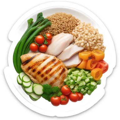 a large white round plate of healthy food sticker