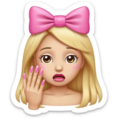 sassy crying emoji with nails and a pink bow sticker