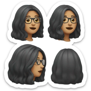 50 year old women with black midle long hair rond glasses sticker