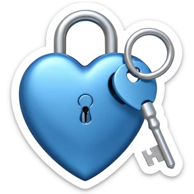 A blue heart-shaped lock with a silver key sticker