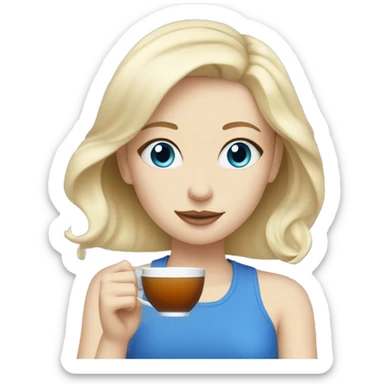 Pale Blonde Girl with blue eyes sipping tea sticker