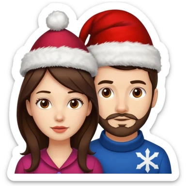 SCOTTISH MAN WITH STUBBLE AND BRUNETTE WOMAN WITH XMAS HAT sticker