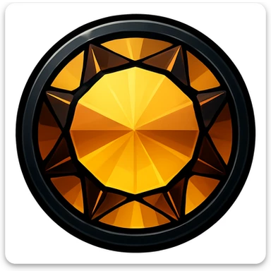 Emphasize and enhance the black metal accent, making it bolder and more prominent around the amber round cut holographic gem, keep the emoji style sticker