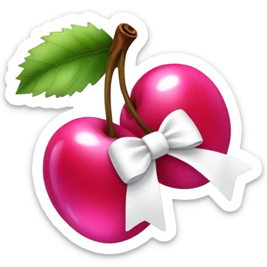 Pink shiny cherries with a white bow sticker