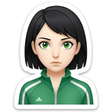 Kang Sae-byeok, Age: Early 20s
Appearance: A thin, pale woman with short, choppy black hair and deep, intense eyes.
Outfit: Green player tracksuit sticker